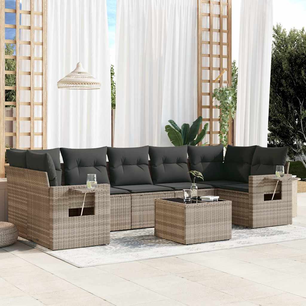 Set Divano da Giardino 8pz con Cuscini Grigio Chiaro Polyrattan | homemem39