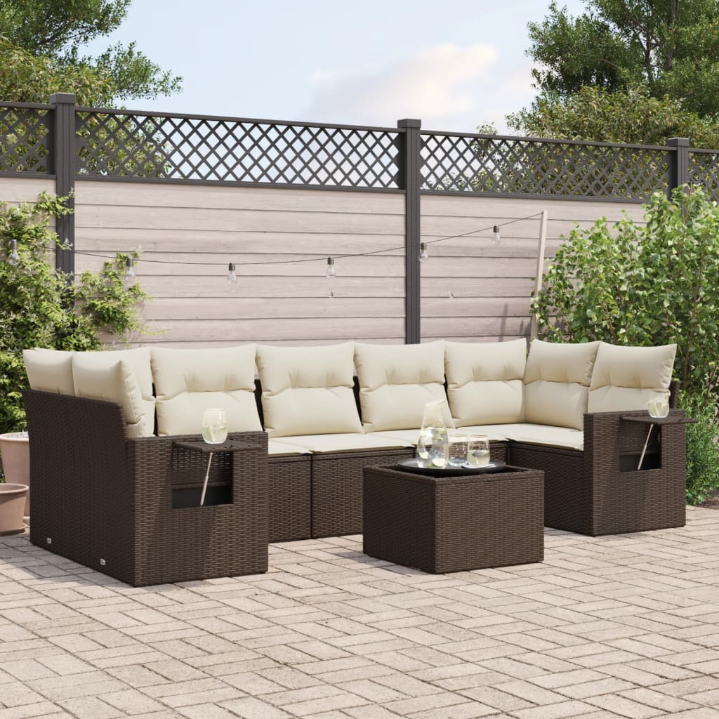 Set Divani da Giardino 8 pz con Cuscini Marrone in Polyrattan | homemem39