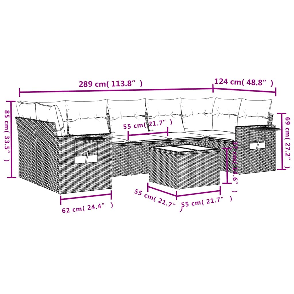 Set Divani da Giardino 8 pz con Cuscini Marrone in Polyrattan | homemem39