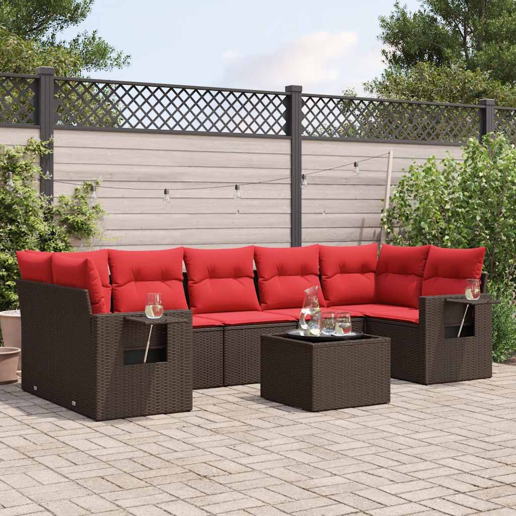 Set Divani da Giardino 8 pz con Cuscini Marrone in Polyrattan | homemem39