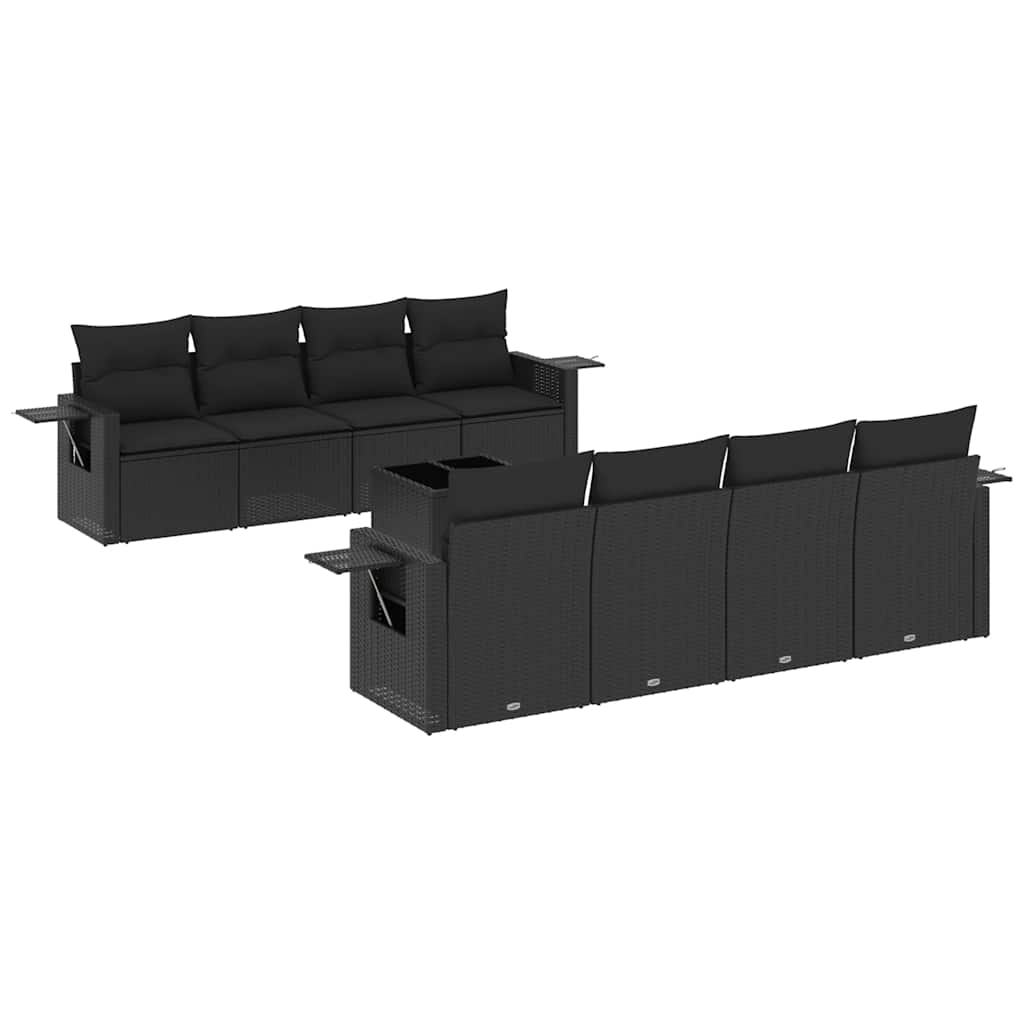 Set Divani da Giardino 9 pz con Cuscini Nero in Polyrattan | homemem39