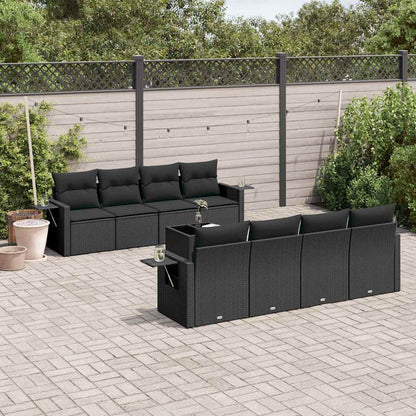 Set Divani da Giardino 9 pz con Cuscini Nero in Polyrattan | homemem39