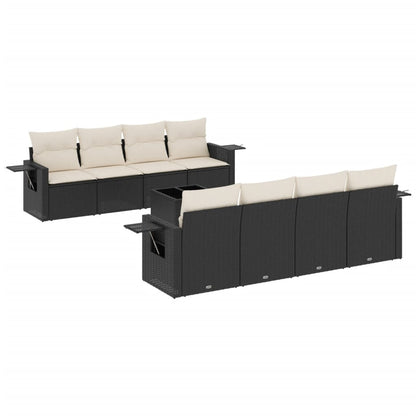 Set Divani da Giardino 9 pz con Cuscini Nero in Polyrattan - homemem39