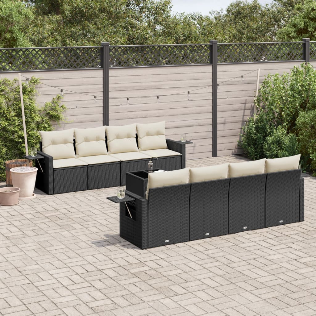 Set Divani da Giardino 9 pz con Cuscini Nero in Polyrattan | homemem39