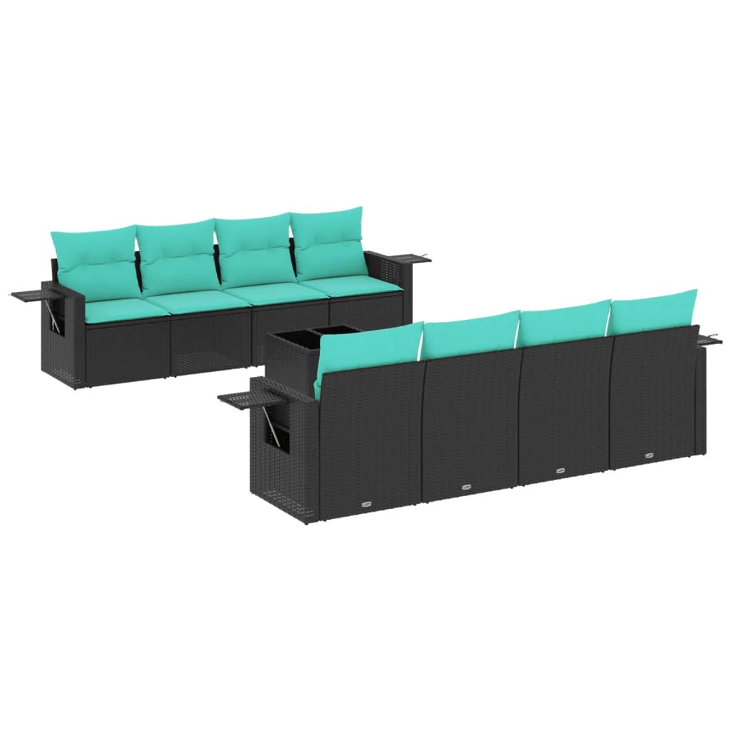 Set Divani da Giardino 9 pz con Cuscini Nero in Polyrattan | homemem39