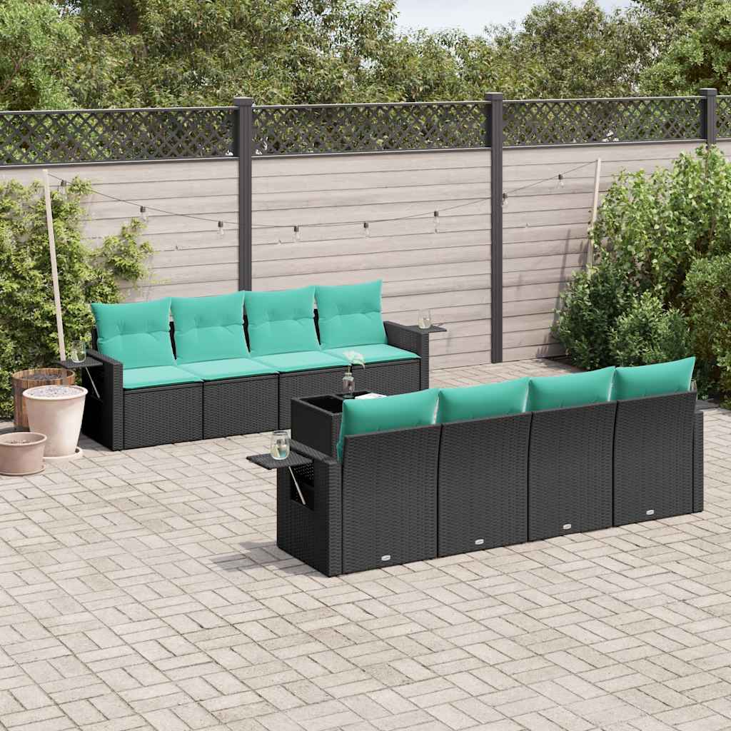 Set Divani da Giardino 9 pz con Cuscini Nero in Polyrattan | homemem39