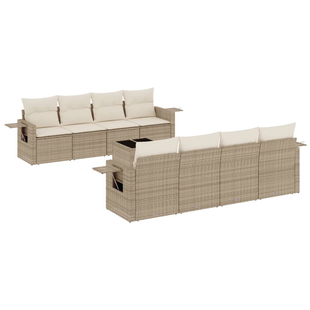 Set Divano da Giardino 9 pz con Cuscini Beige in Polyrattan | homemem39