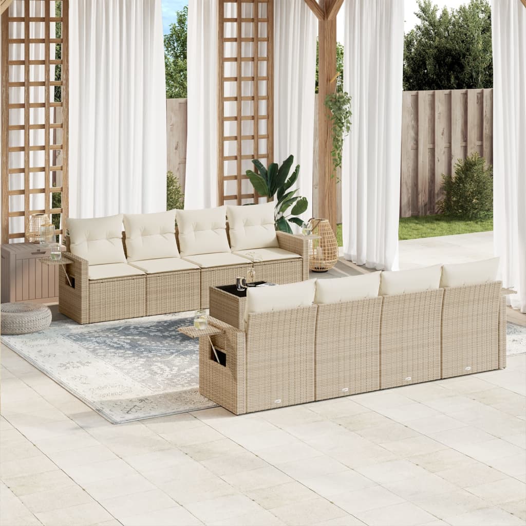 Set Divano da Giardino 9 pz con Cuscini Beige in Polyrattan | homemem39