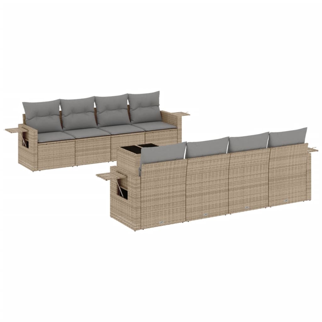 Set Divano da Giardino 9 pz con Cuscini Beige in Polyrattan | homemem39
