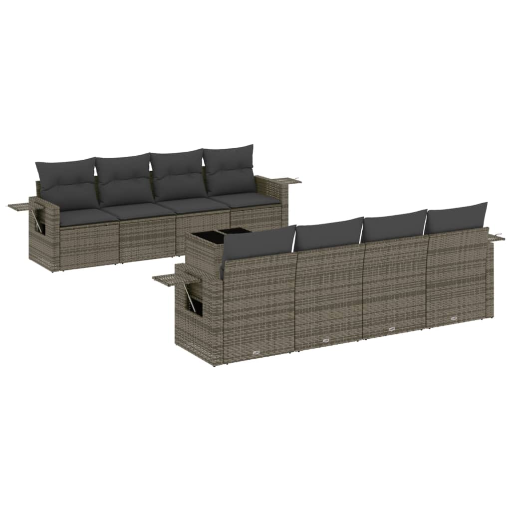 Set Divano da Giardino 9 pz con Cuscini Grigio in Polyrattan | homemem39