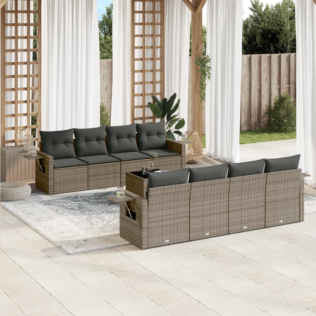 Set Divano da Giardino 9 pz con Cuscini Grigio in Polyrattan | homemem39