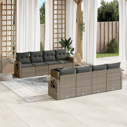 Set Divano da Giardino 9 pz con Cuscini Grigio in Polyrattan | homemem39