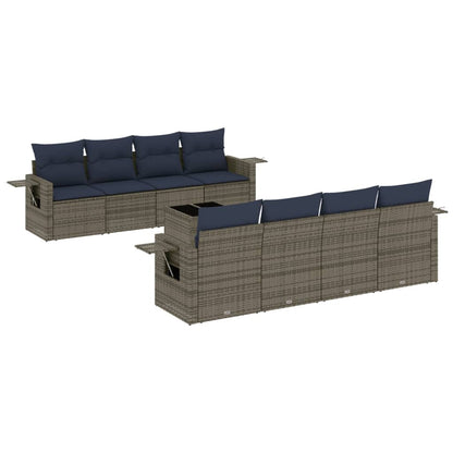 Set Divani da Giardino 9 pz con Cuscini Grigio in Polyrattan | homemem39