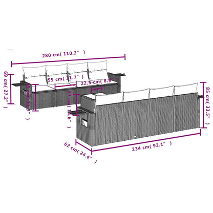 Set Divani da Giardino 9 pz con Cuscini Grigio in Polyrattan | homemem39