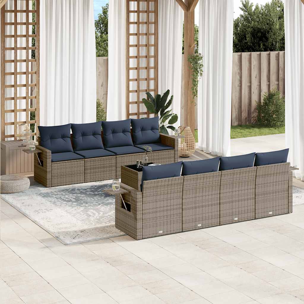 Set Divani da Giardino 9 pz con Cuscini Grigio in Polyrattan | homemem39