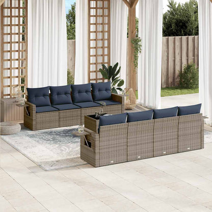 Set Divani da Giardino 9 pz con Cuscini Grigio in Polyrattan | homemem39