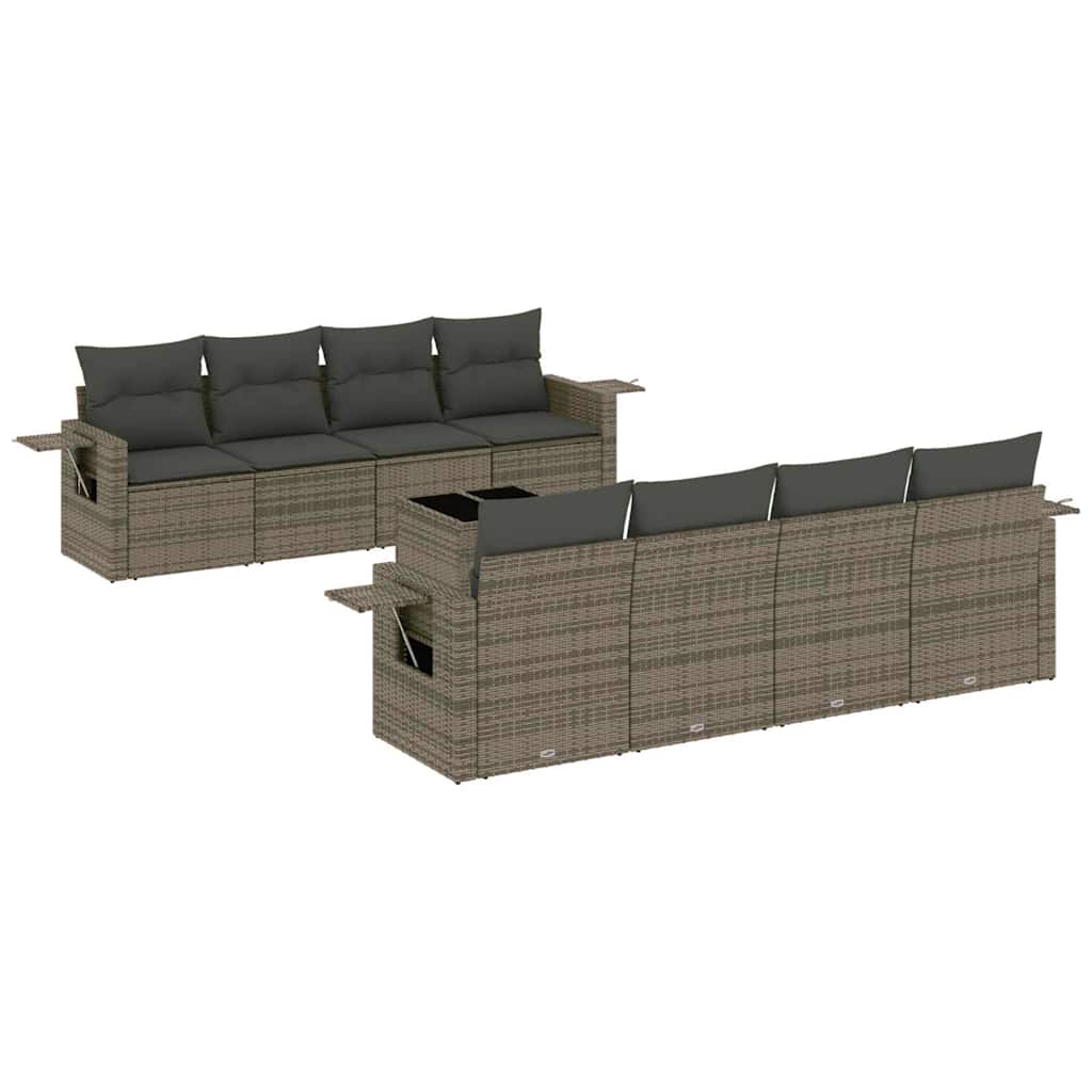 Set Divano da Giardino 9pz con Cuscini Grigio Chiaro Polyrattan - homemem39