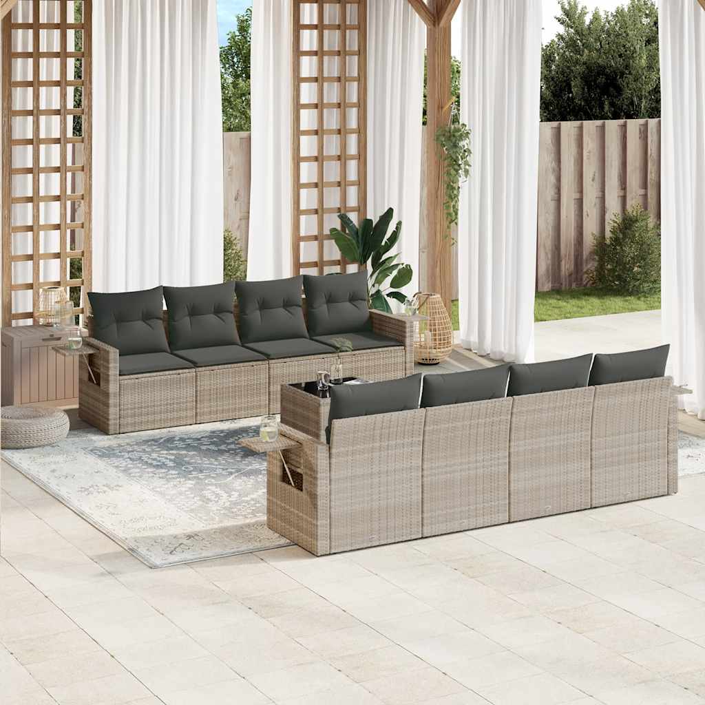 Set Divano da Giardino 9pz con Cuscini Grigio Chiaro Polyrattan - homemem39