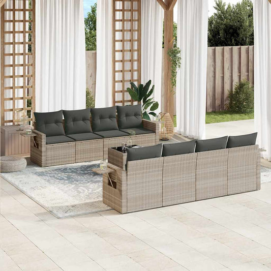 Set Divano da Giardino 9pz con Cuscini Grigio Chiaro Polyrattan - homemem39