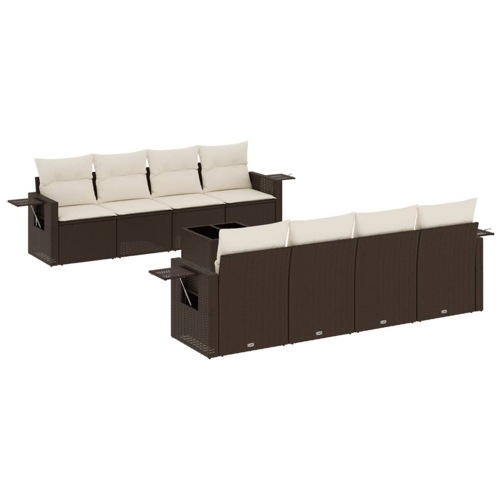 Set Divani da Giardino 9pz con Cuscini Marrone in Polyrattan - homemem39