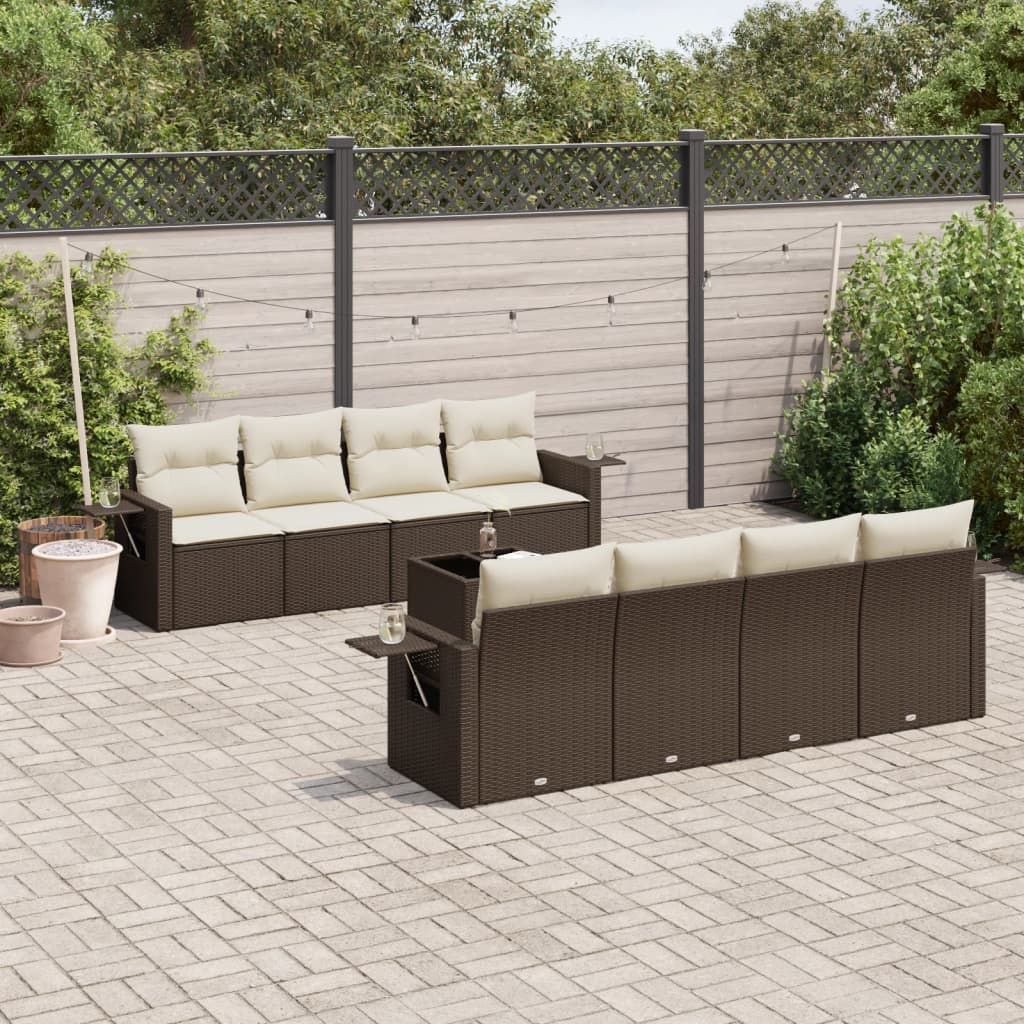 Set Divani da Giardino 9pz con Cuscini Marrone in Polyrattan | homemem39