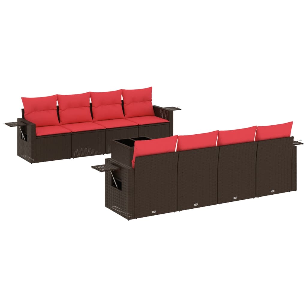 Set Divani da Giardino 9 pz con Cuscini Marrone in Polyrattan | homemem39