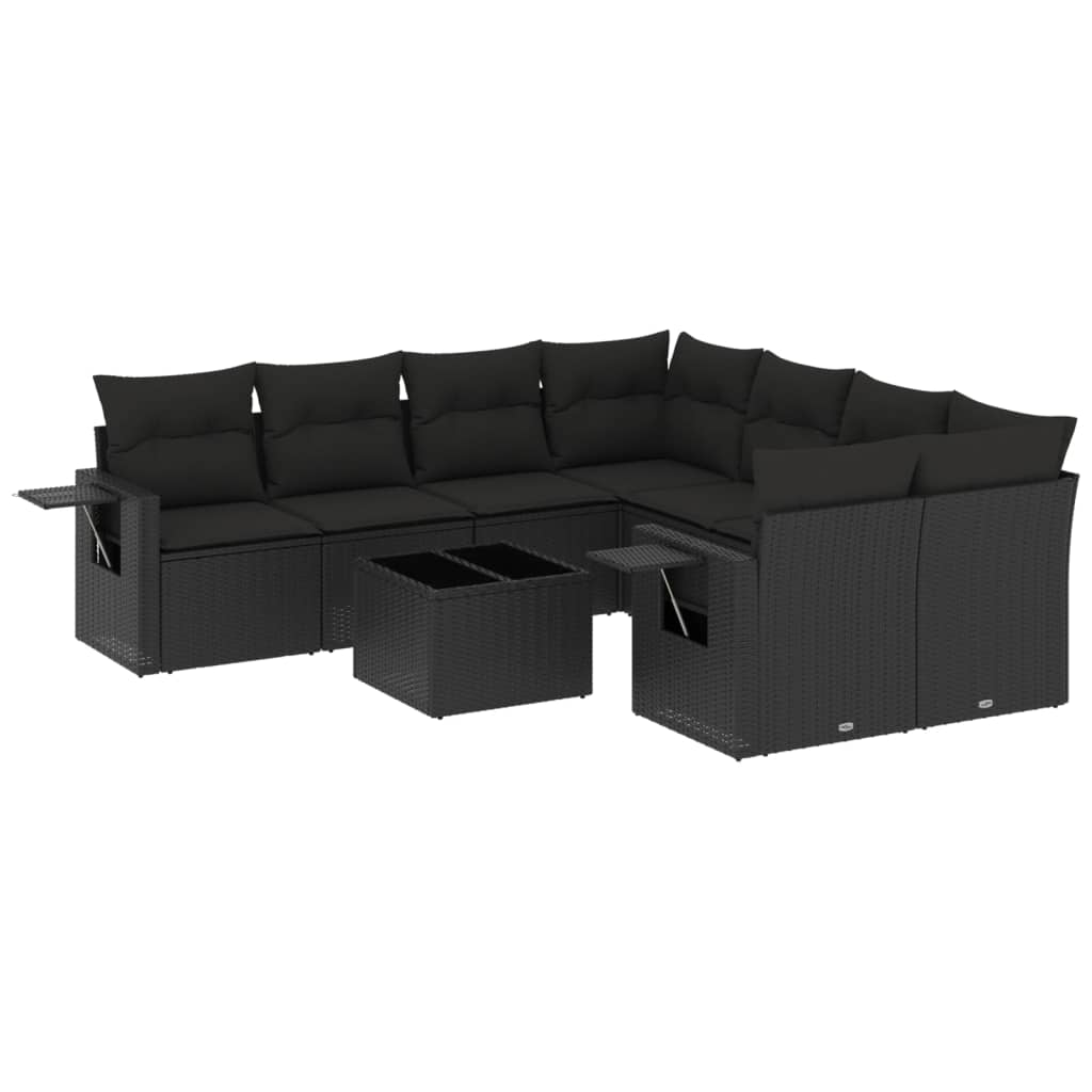 Set Divani da Giardino 9 pz con Cuscini Nero in Polyrattan | homemem39