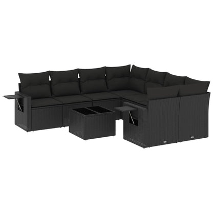 Set Divani da Giardino 9 pz con Cuscini Nero in Polyrattan | homemem39