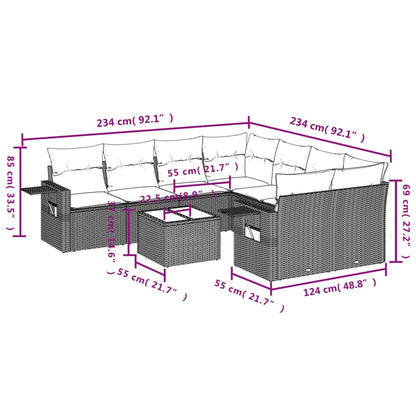 Set Divani da Giardino 9 pz con Cuscini Nero in Polyrattan | homemem39