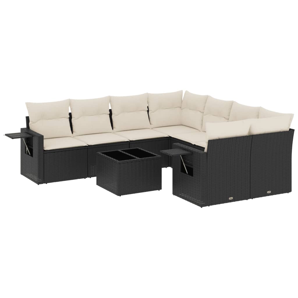 Set Divani da Giardino 9 pz con Cuscini Nero in Polyrattan | homemem39