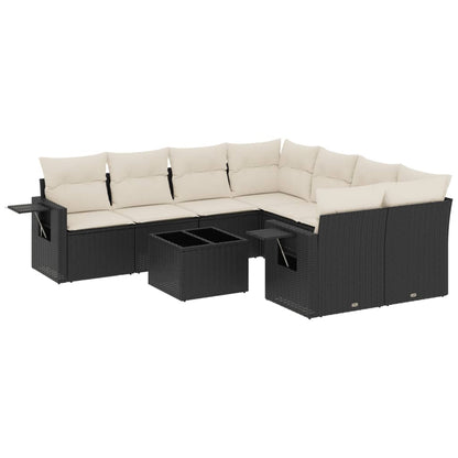 Set Divani da Giardino 9 pz con Cuscini Nero in Polyrattan | homemem39