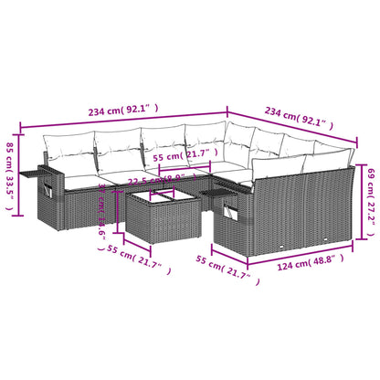 Set Divani da Giardino 9 pz con Cuscini Nero in Polyrattan | homemem39