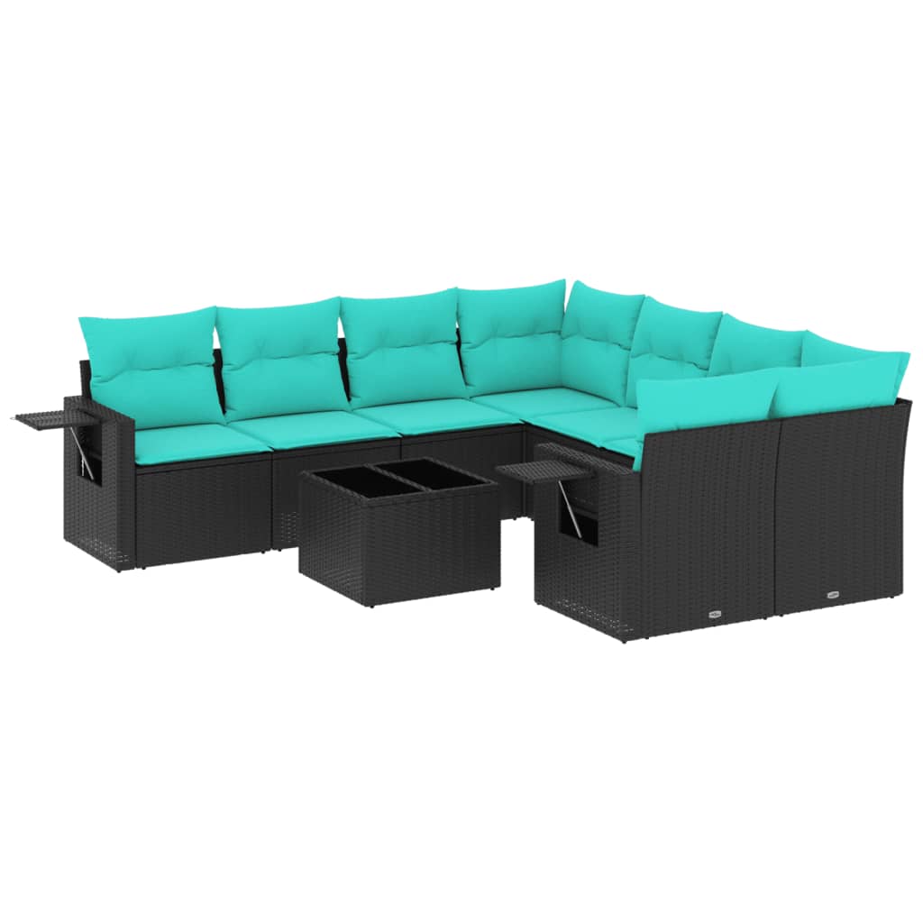 Set Divani da Giardino 9 pz con Cuscini Nero in Polyrattan | homemem39