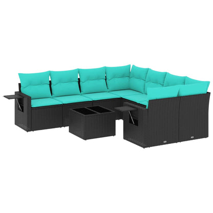 Set Divani da Giardino 9 pz con Cuscini Nero in Polyrattan | homemem39