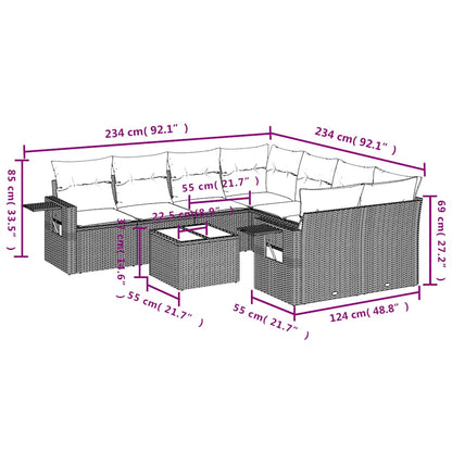 Set Divani da Giardino 9 pz con Cuscini Nero in Polyrattan | homemem39