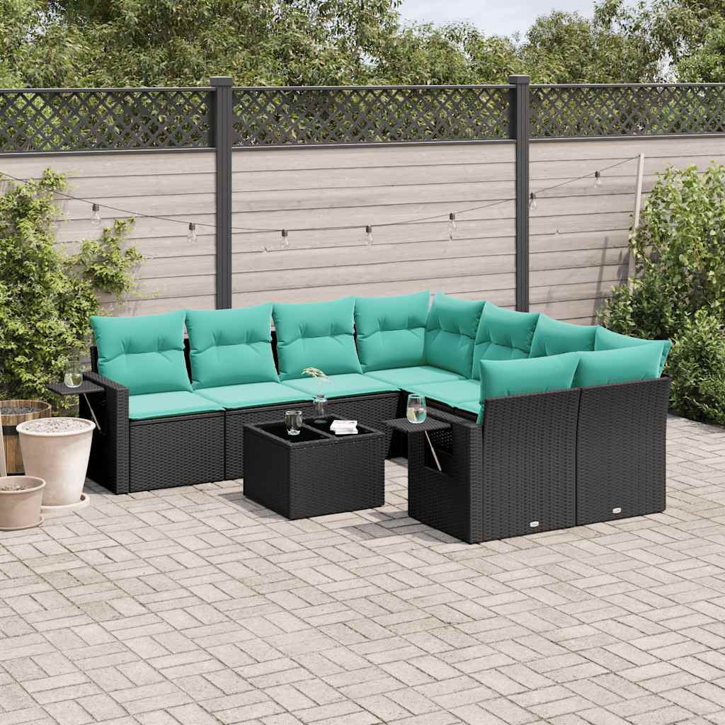Set Divani da Giardino 9 pz con Cuscini Nero in Polyrattan | homemem39