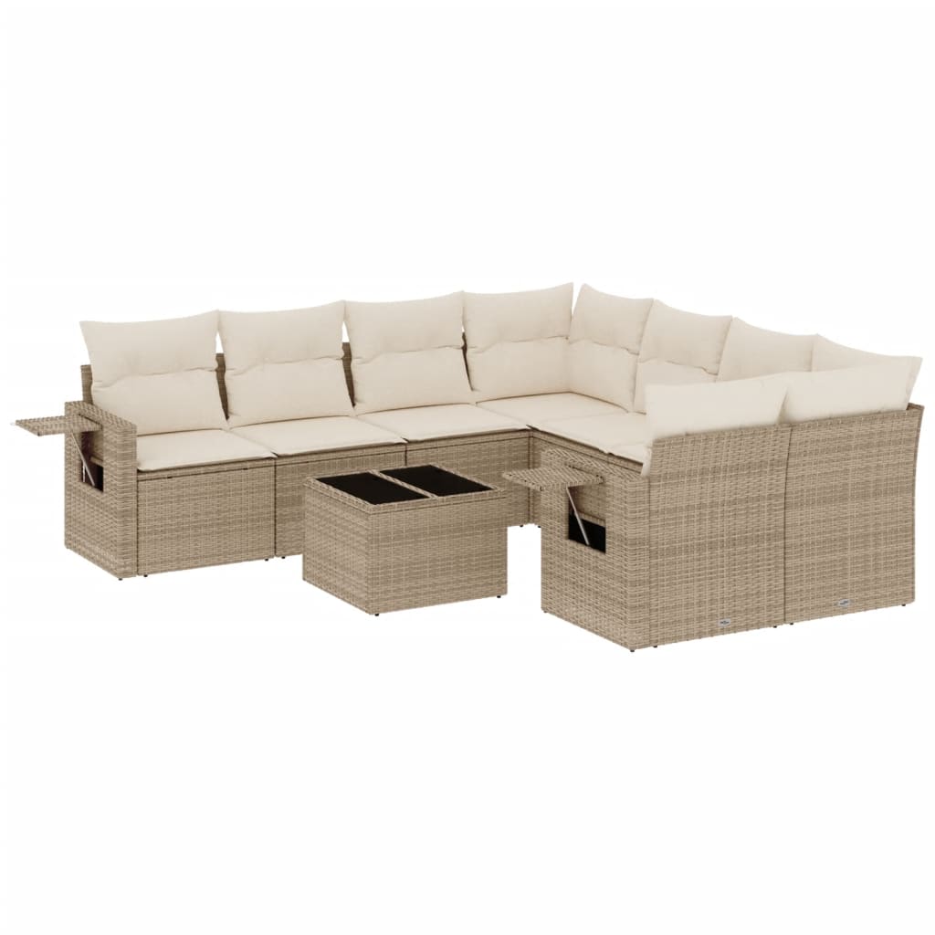 Set Divano da Giardino 9 pz con Cuscini Beige in Polyrattan | homemem39