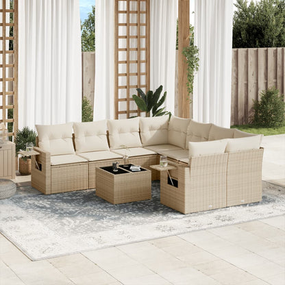 Set Divano da Giardino 9 pz con Cuscini Beige in Polyrattan | homemem39