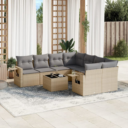 Set Divano da Giardino 9 pz con Cuscini Beige in Polyrattan - homemem39