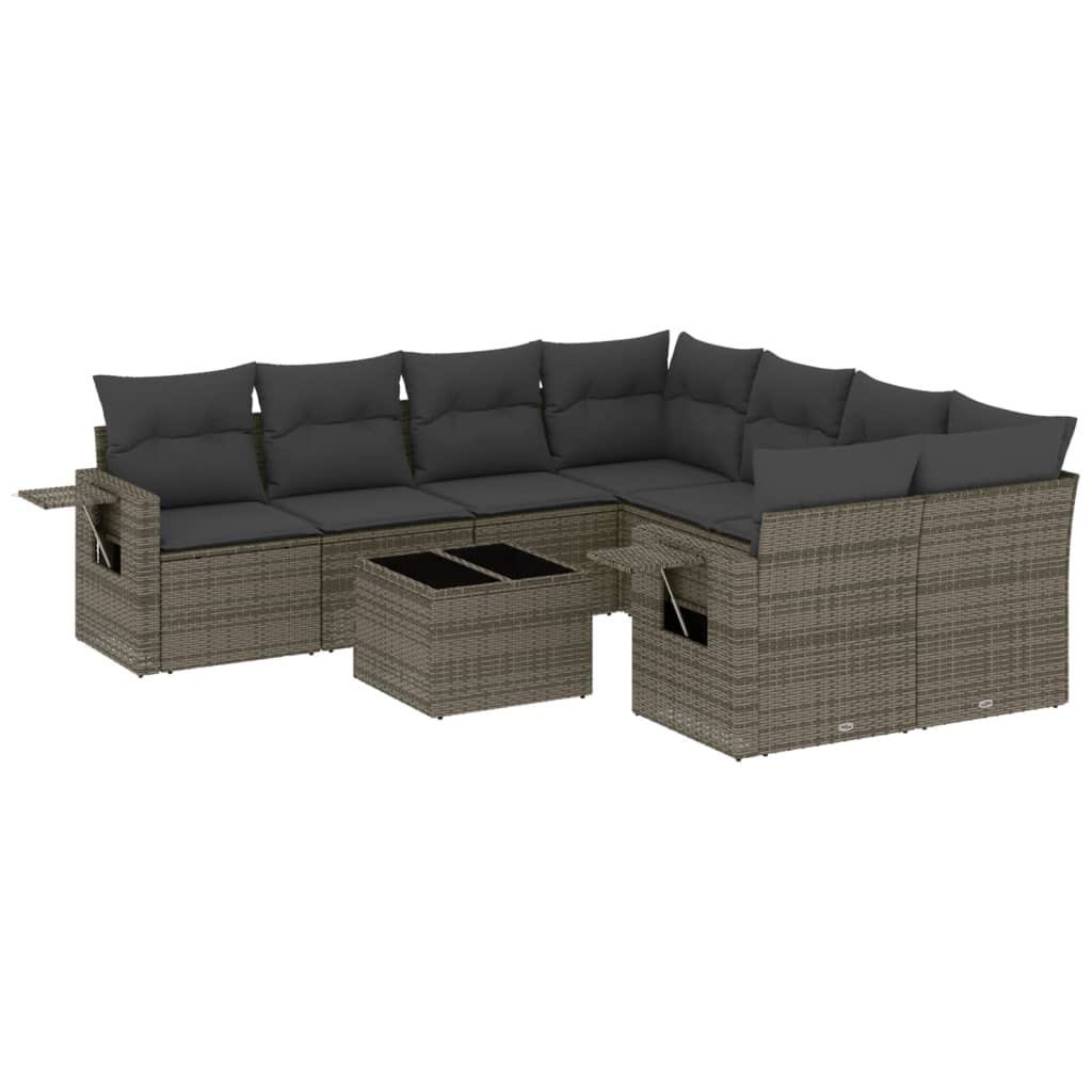 Set Divano da Giardino 9 pz con Cuscini Grigio in Polyrattan | homemem39