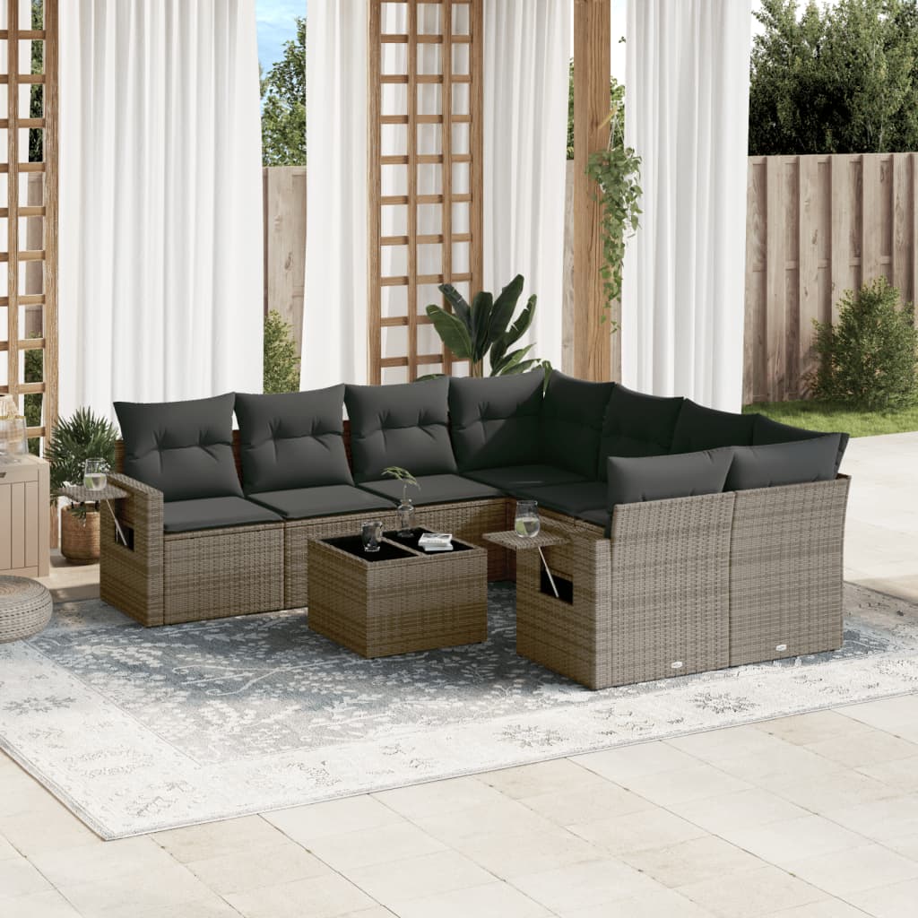 Set Divano da Giardino 9 pz con Cuscini Grigio in Polyrattan | homemem39