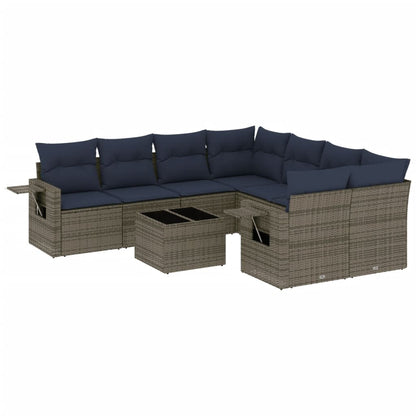 Set Divani da Giardino 9 pz con Cuscini Grigio in Polyrattan | homemem39
