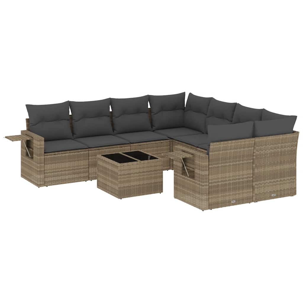 Set Divano da Giardino 9pz con Cuscini Grigio Chiaro Polyrattan - homemem39