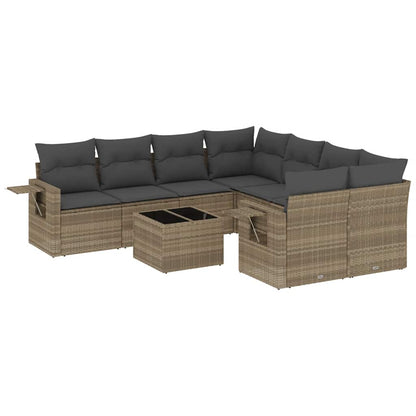 Set Divano da Giardino 9pz con Cuscini Grigio Chiaro Polyrattan - homemem39