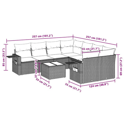 Set Divano da Giardino 9pz con Cuscini Grigio Chiaro Polyrattan - homemem39