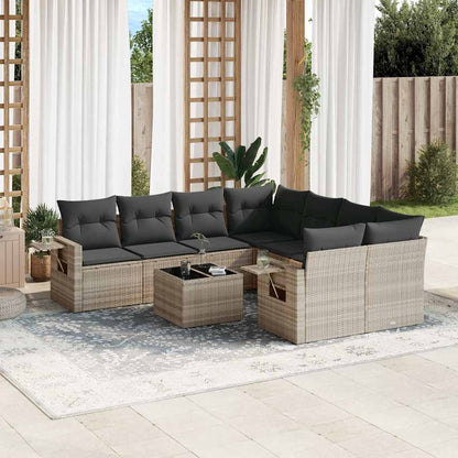 Set Divano da Giardino 9pz con Cuscini Grigio Chiaro Polyrattan - homemem39