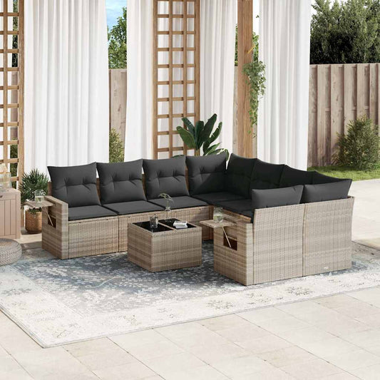 Set Divano da Giardino 9pz con Cuscini Grigio Chiaro Polyrattan - homemem39