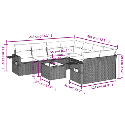 Set Divani da Giardino 9pz con Cuscini Marrone in Polyrattan | homemem39
