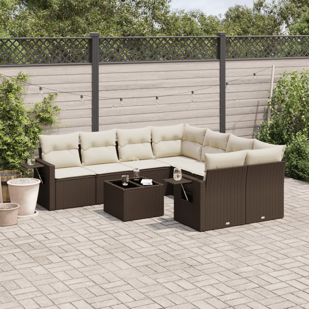 Set Divani da Giardino 9pz con Cuscini Marrone in Polyrattan - homemem39