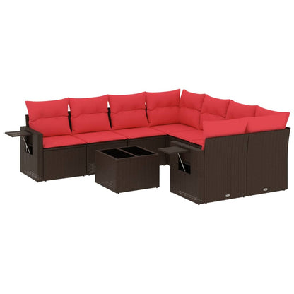 Set Divani da Giardino 9 pz con Cuscini Marrone in Polyrattan | homemem39